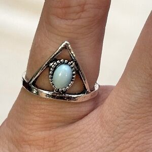 Yicen Bohemian Silver Triangle Ring with Turquoise Boho Size 7